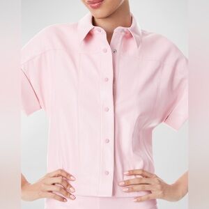 Alice+olivia Edyth vegan leather button down shirt